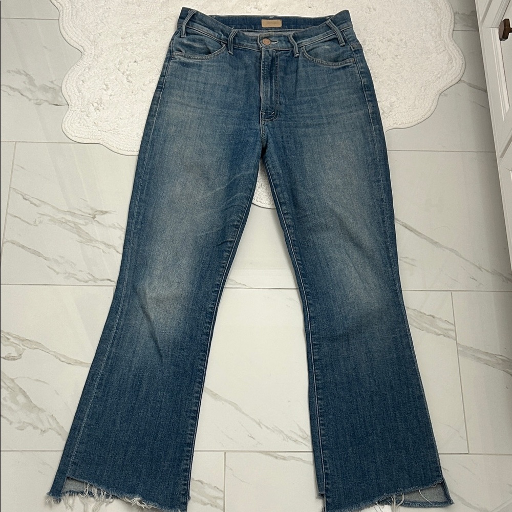 Mother straight leg, baggy jeans, dark lightest denim size 26